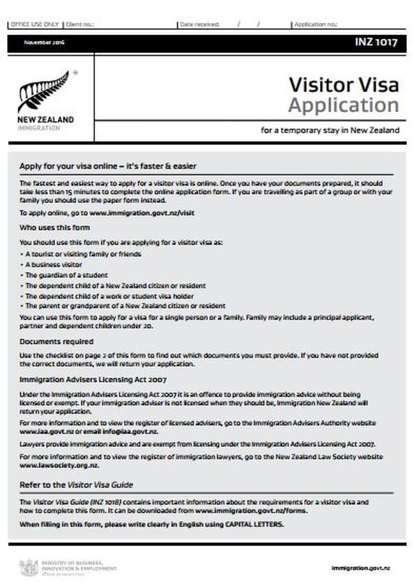 INZ1017 New Zealand Visitor Visa Application Form www.immigrationtrust.co.nz