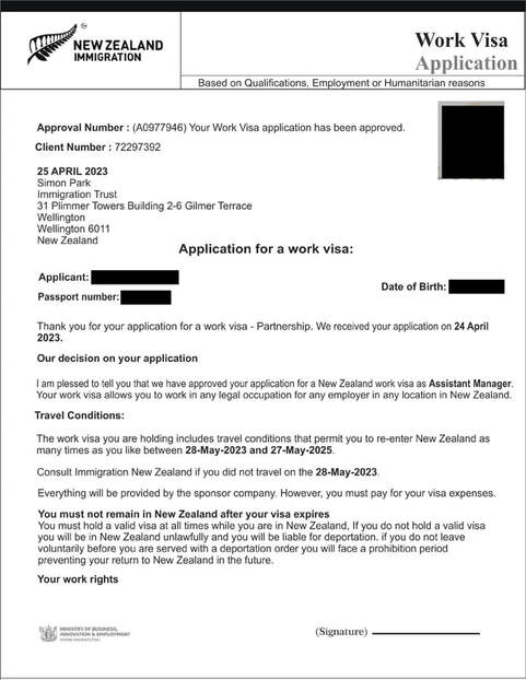 Fake New Zealand work visa
