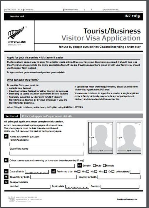 Inz1189 Nz Tourist Business Visitor Visa Application All Immigration