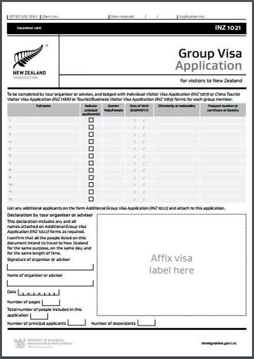 INZ1021 New Zealand ​Group Visa Application Form www.immigrationtrust.co.nz