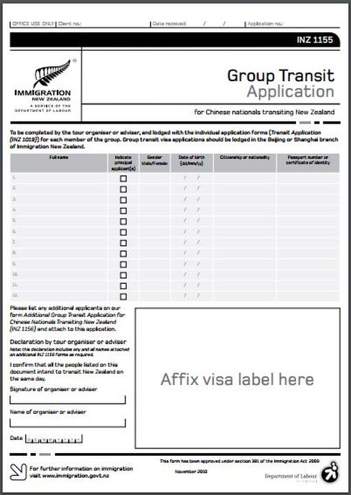 INZ1155 New Zealand ​​Group Transit Application Form www.immigrationtrust.co.nz