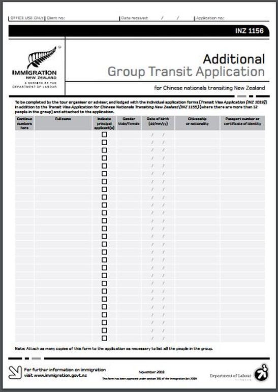 INZ1156 New Zealand ​​Additional Group Transit Application Form www.immigrationtrust.co.nz