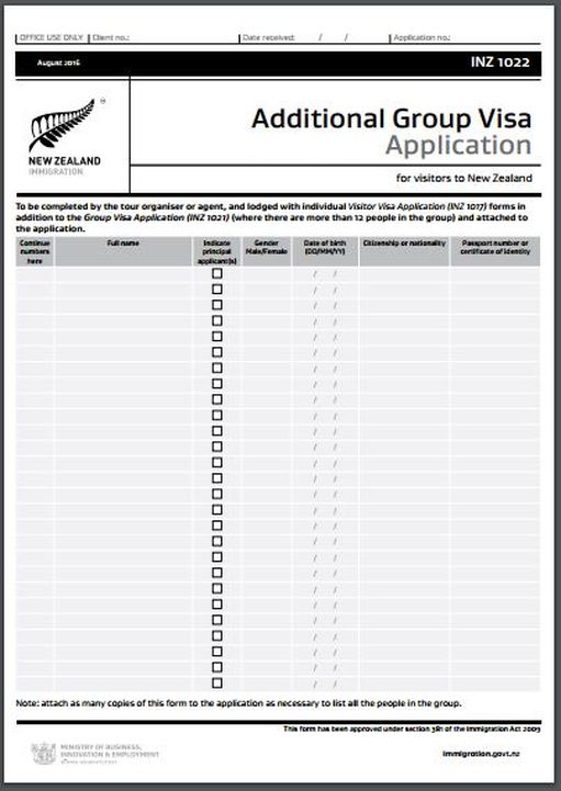 INZ1022 New Zealand ​Additional Group Visa Application Form www.immigrationtrust.co.nz