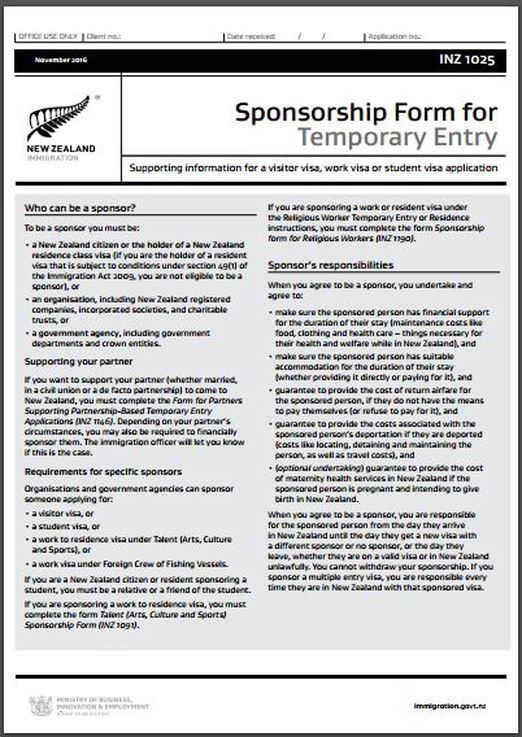 Nz visitor sponsorship form