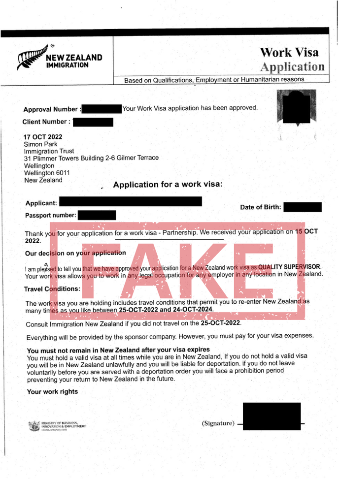 Fake New Zealand Visa -  Immigration Trust