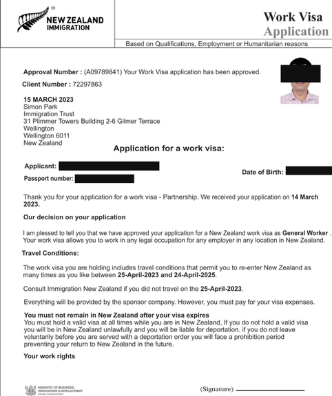 Fake work visa to New Zealand India Scammer