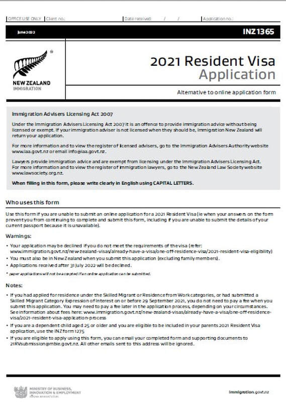 INZ1365-2021 Resident Visa Application  www.immigrationtrust.co.nz